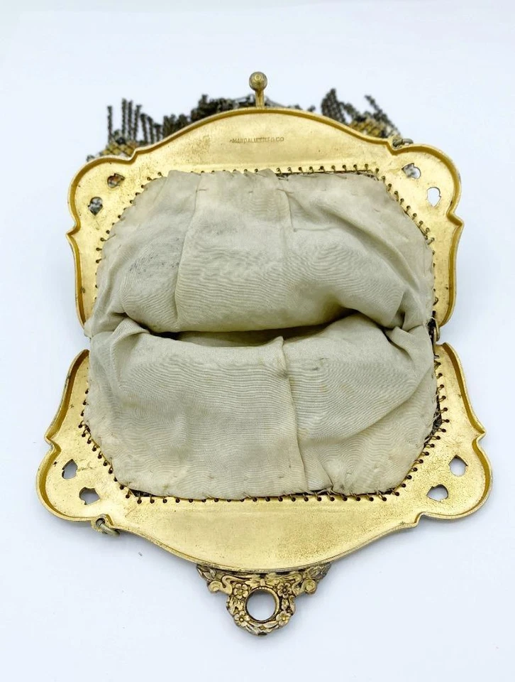 Cartera Art Deco Mandalian Perlada Floral Esmalte Malla Aleta con Marco Tono Dorado Foto 4 de 4