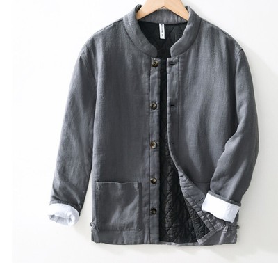 Hot Mens Retro Chinese Vintage Thick Jacket Loose Cotton Linen Tops Coat Party
