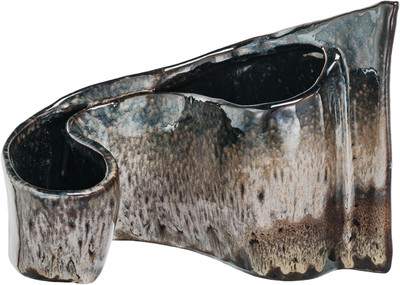 Artisanal Dual-Section Stoneware Planter, Multicolor