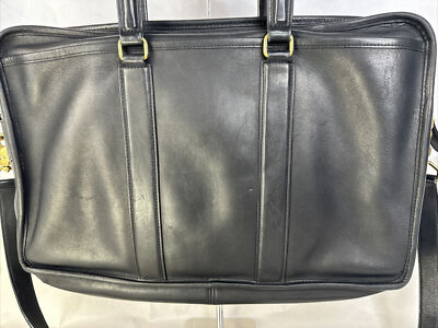 Vintage Coach Black Leather Compartment Briefcase Bag H0669-05296