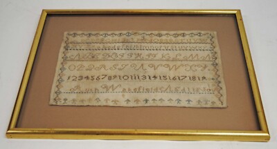 Antique Alphabet And Numbers Sampler, Finely Worked School Girl Embroidery