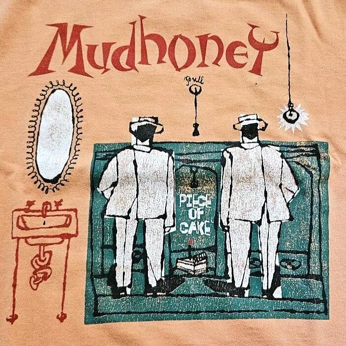90s MUDHONEY Piece of Cake ロンT フェードブラック Vintage 90s Mudhoney Piece of Cake Band T Shirt XL Rare Orange