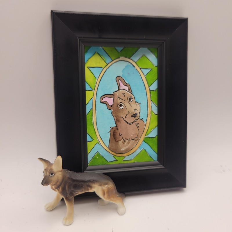 ACEO Original Watercolor Painting German Shepard 2.5x3.5 Dog Signed