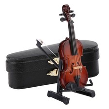 Wooden Miniature Violin Model with Stand, Bow and Case, Portable Tiny Violin ...
