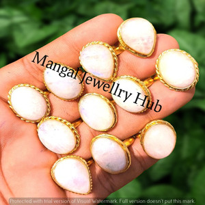 Authentic Natural Moonstone Gemstone Rings 925 Sterling Gold Plated Handmade Lot Jewellery