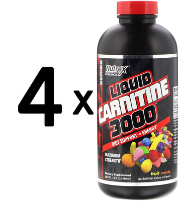 4 x Nutrex Liquid Carnitine 3000, Berry Blast - 473 ml. (47,54 EUR/L)