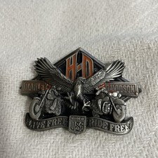 Harley-Davidson Motorcycle Eagle "Live Free Ride Free" 1991 Belt Buckle- Baron