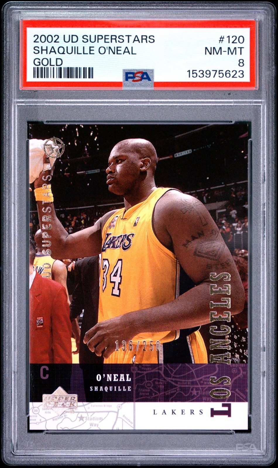 2002-03 UD Superstars Shaquille Shaq O'Neal Gold /250 #120 PSA 8