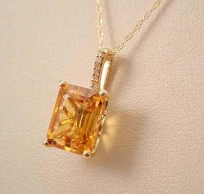 2Ct Emerald Lab Created Yellow Citrine Solitaire Pendant 14K Yellow Gold Plated