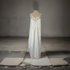 Vtg Miss Dior Lingerie Long Nightgown White Satin Lace Coquette Boudoir Romance