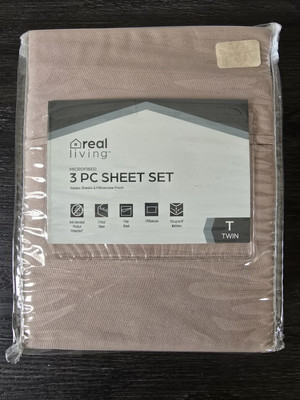 Real Living 3pc Twin Sheet Set Microfiber Tan / Beige
