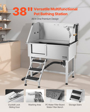 38" Stainless Dog Washing Station Pet Grooming Tub w/ Stairs Left Door
