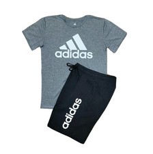 Adidas Youth Large 14-16 Gray Dri-Fit Logo T-shirt Sweatshorts Outfit
