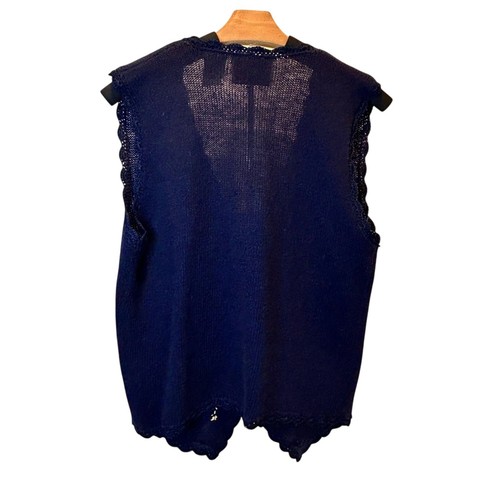 Vintage Embroidered Details Coastal Granny Cottage Knit Vest Boho Chic MED - Picture 6 of 9