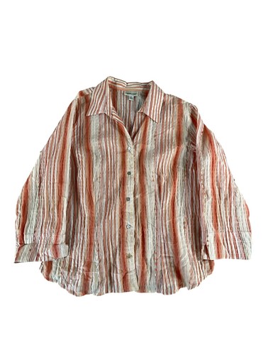 Coldwater Creek Blouse Shirt Womens XL Stripe Button Up Textured Red H52298 Long