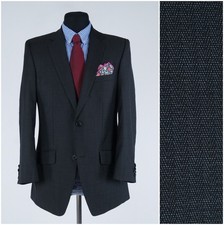 Mens Herringbone Blazer 40S UK Size STONES Dark Grey Wool Sport Coat Jacket