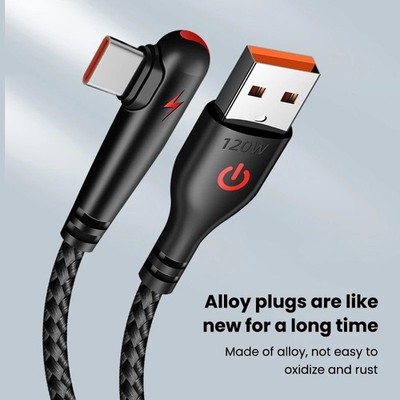 USB-A auf USB-C 90° Schnellladekabel 3A Winkel Ladekabel Für Gamer geflochten