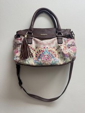 Borsa a tracolla Desigual ricamata floreale borsetta nappa marrone