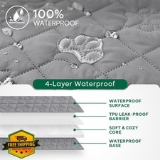 Waterproof Dog Couch Cover Grey, Paw Print Quilted, 2 Seat Sofa, 32x53 Inch