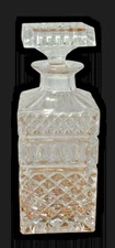 Vintage Square Glass Decanter With Stopper Pressed Glass Barware