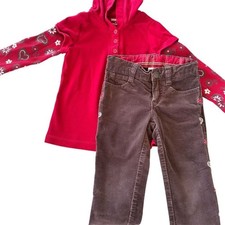 Gymboree Kids Red Hooded Long Sleeve Shirt Floral Pants Outfit Set Size 4