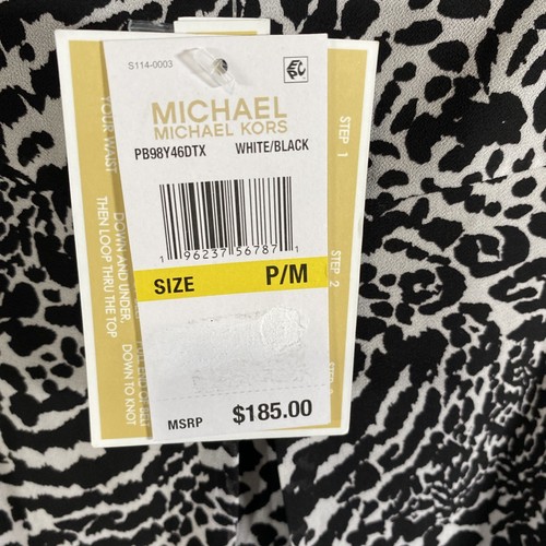 NWT Michael Kors Women's Petite Animal-Print Kate Belted Dress, Black&White P/M - Picture 4 of 8