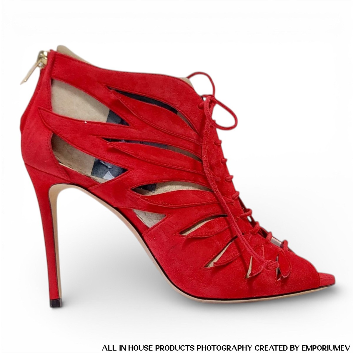 美品 Jimmy choo 靴 スニーカー レッド 26cm JIMMY CHOO Keena Cutout Red Suede Ankle Boots Heels Size EU 37.5
