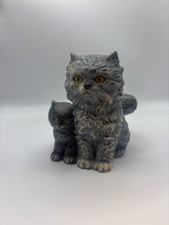 Estatuilla de gato y gatito persa Goebel gris vintage gatos Alemania Occidental 1975 5"