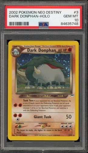 Pokemon Dark Donphan Neo Destiny Unlimited Holo Rare #3 PSA 10 Gem Mint