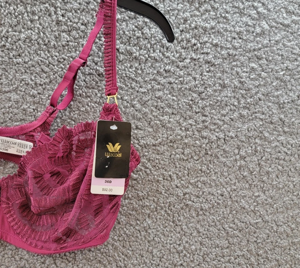 Sujetador Wacoal After Dark bordado balconette para mujer 36D rojo ciruela gancho y ojo Foto 4 de 4