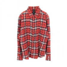 CHROME HEARTS Loose Ends Check Long Sleeved Shirt Top cotton Red Used size L