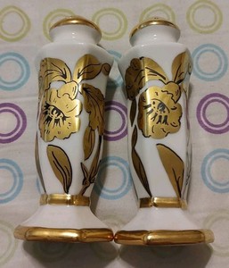 Antique Stouffer Chicago "Golden Orchid" Salt & Pepper Shakers | Artist Signed