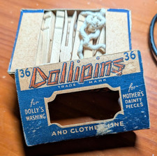 Vintage Dollipins Lot Of 42 Wooden 2 1/2" Clothes Pins with 34" clothes line