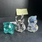 Lot of 3 Fenton Art Glass Bear Figurines Clear Blue Heart Floral #R124