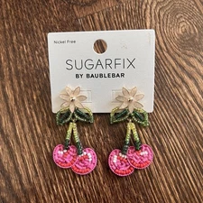 NWT Baublebar Sugar Fix Nickel Free Beaded Cherry Fruit Dangle Earrings