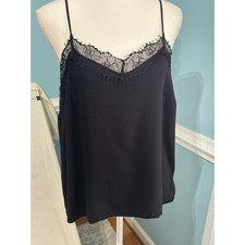 Apt 9 Womens Black Eyelash Lace Trim V-Neck Camisole Top Large Adjustable Straps