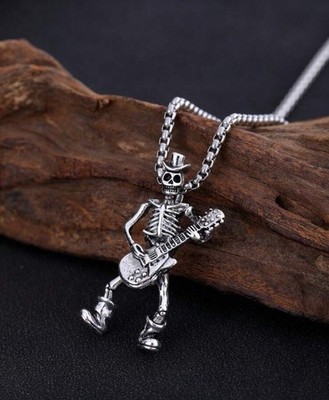 Guitar Player Pendant & Chain Necklace Skeleton Rocker Guns N Roses
