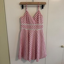 Jun & Ivy Pink Floral Embroidered Cotton Mini Dress White Lace Trim Small