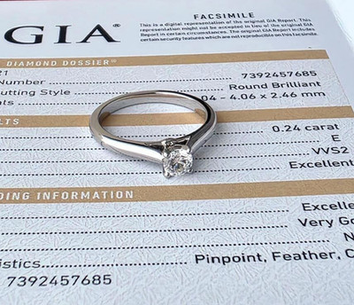 CARTIER 1895 SOLITAIRE RING Pt.950 PLATIN 0,24ct. DIAMANT BRILLANT SOLITÄR Gr.48