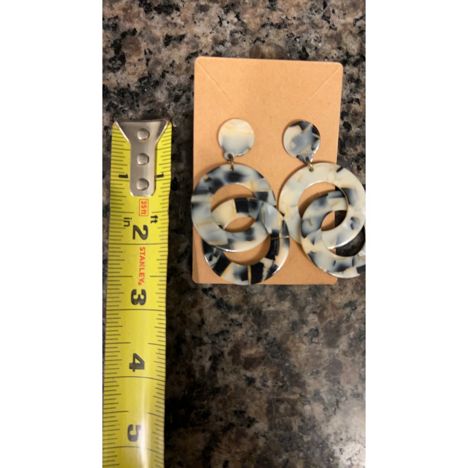 Tortoise Shell Hoop Dangle Earrings Geometric Pat… - image 2