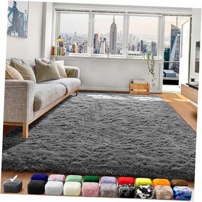  Grey Area Rugs for Bedroom Living Room, Fluffy Fuzzy Shag Shaggy 4x6 Bedside 