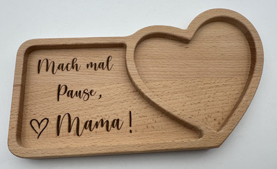Mach mal Pause Mama Frühstücksbrettchen Holz 2 Fächer Geschenk Mutter