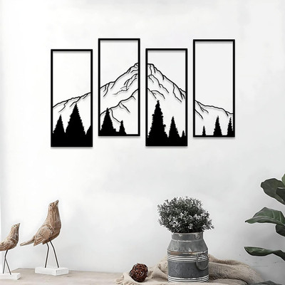 4 Pcs Metal Mountain and Forest Wall Decorations Line Drawing Wall Art Minimalis