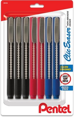Clic Eraser Grip Retractable Eraser with Grip Office Barrel Colors (Black, Red,