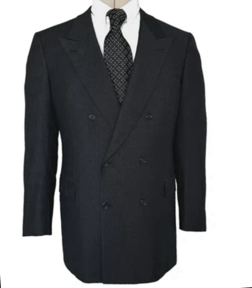 Blazer Brioni Neiman Marcus TIBERIO Hombre 46L Negro Rayas Doble Pecho Lana Italia Foto 3 de 4