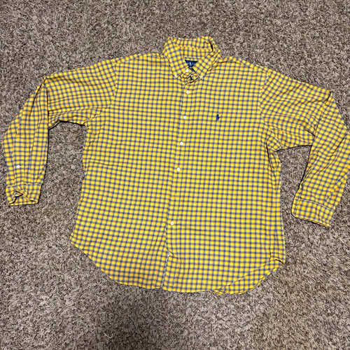Ralph Lauren Classic Fit Men's XL Yellow/Blue Plaid Long Sleeve Point Collar