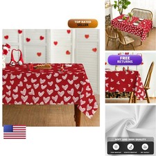 Horaldaily Valentine Tablecloth 60 x 120 Inch Rectangular Heart-Shaped Red