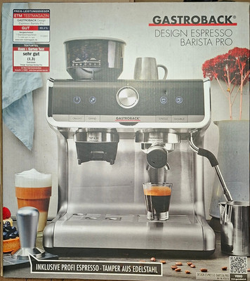 Gastroback Design Espresso Barista Pro Siebträger, Mahlwerk, Milchaufschäumer