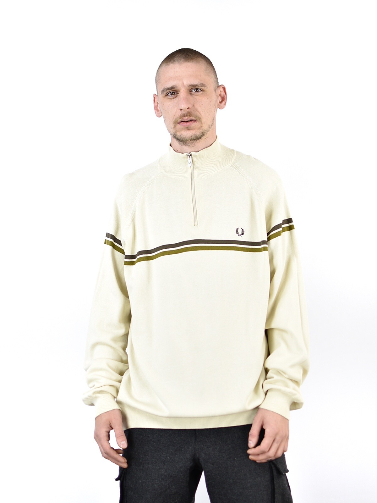 Fred Perry 1/2 Zip Beige Sweater Jumper 