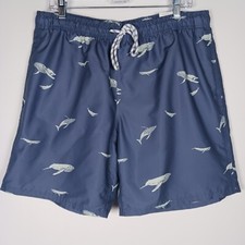 St. johns Bay Men's Swim Trunks Blue White Size L whale print NWT